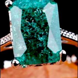 Ring With Green Stones Square Stone Ring Silver Color For Women Anniversary